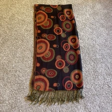 Pashmina Scarf Wrap Shawl Heather Black With Colored Circles 28”x69” reversible 