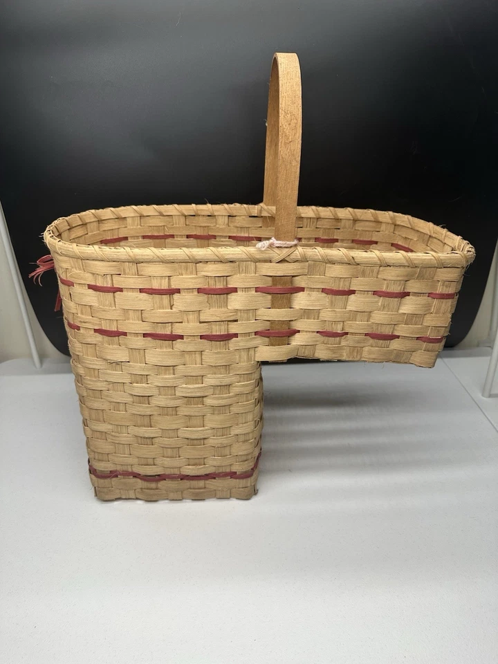 Vintage Wicker Stair Step Basket Organizer Fixed Handle Rustic Cottage Farmhouse - Image 3 of 4