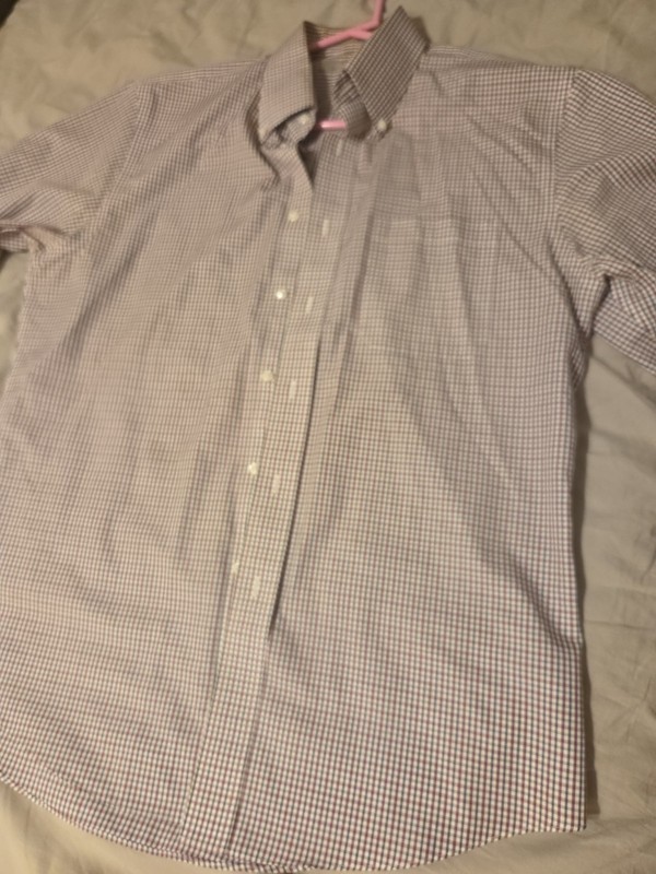 NORDSTROM 44 Inch Chest Purple Lavender White Checks Cotton Men Shirt Size 15.5 