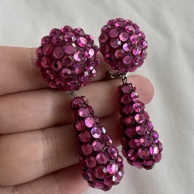Vintage Mister Bijoux Purple Pink Chunky Rhinestone Teardrop Estate Earrings