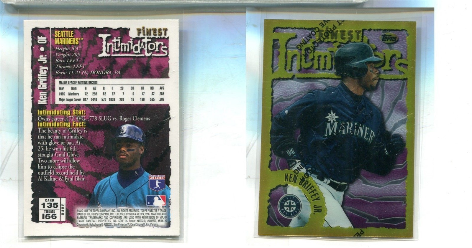 KEN GRIFFEY JR 1996 FINEST GOLD INSERT CARD #135 WITH PEEL 7612T