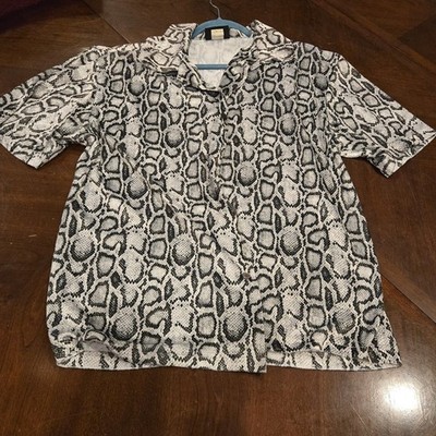 VTG Anchor Blue Y2K Snakeskin Python Animal Print Short Sleeve ButtonUp Shirt MD