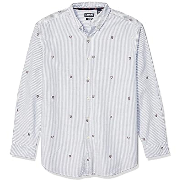 Chaps Mens Long Sleeve Stretch Oxford Button Down Shirt WhiteNavy Stripe M 5790₽