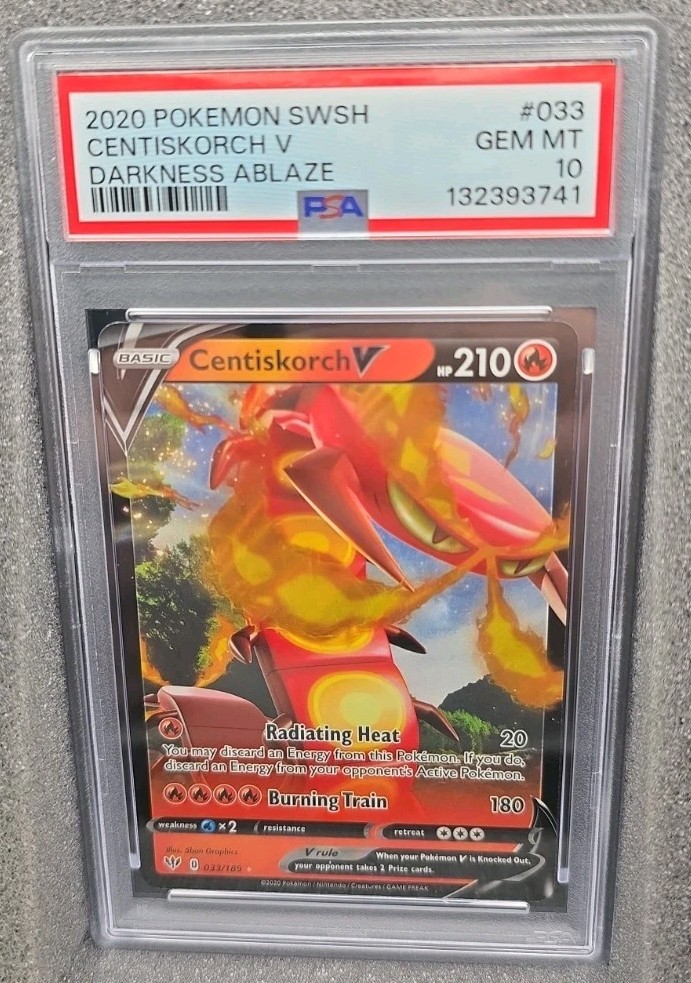 POKEMON CARD CENTISKORCH V ULTRA RARE 33 DARKNESS ABLAZE GRADED PSA 10 GEM MINT view 2