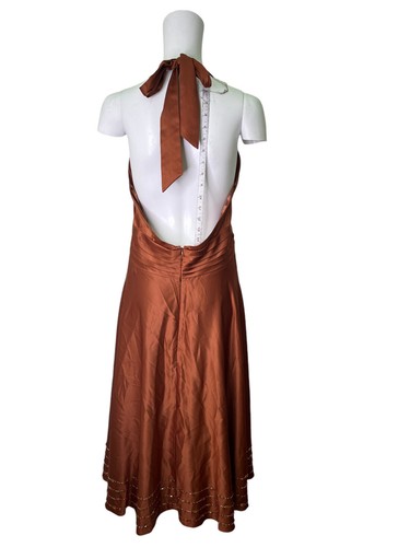 NICHOLAS MILLINGTON Fit & Flare Dress Size Medium 14 Bronze Satin Zip Women EU42 - Picture 3 of 11