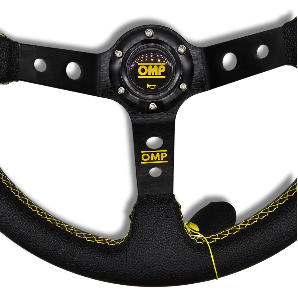 Volante desplazado tipo OMP costuras amarillas NUEVO NEW corsica Steering Wheel - Imagen 3 de 3