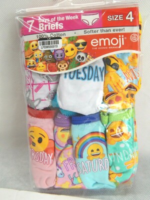 Girls Emojis Underwear Size 4 Briefs 100% Cotton 7 Pair Pack