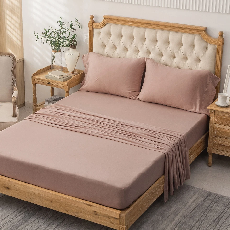 Juego de sábanas Jersey tejido 100 % suave algodón cama 4 piezas Queen King Twin ERA PURA Foto 3 de 4