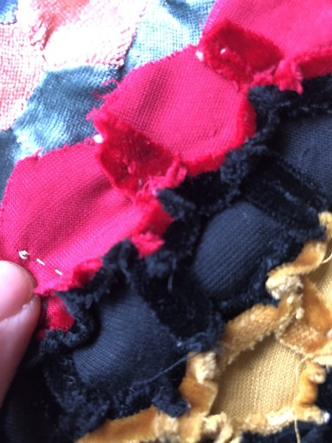 Antique Velvet Hand Stitched Pieced Diamond Partial Quilt Top Unfinished - Picture 8 of 18