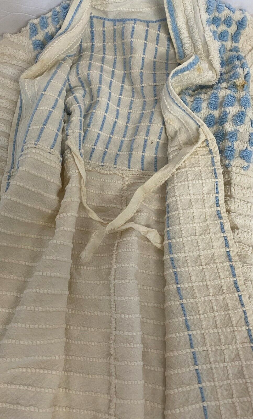 Vintage Girls Terry Cloth White & Blue Bath Robe - image 6
