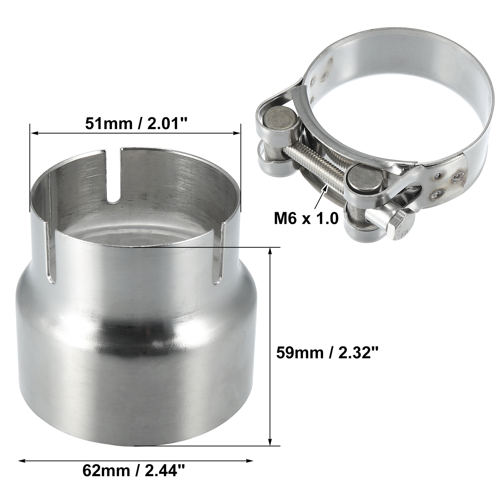 Qiilu Roestvrij Stalen Uitlaat Reducer 51-60mm - Universele Motorfiets Muffler Connector Voor Optimaal Geluid & Prestaties
