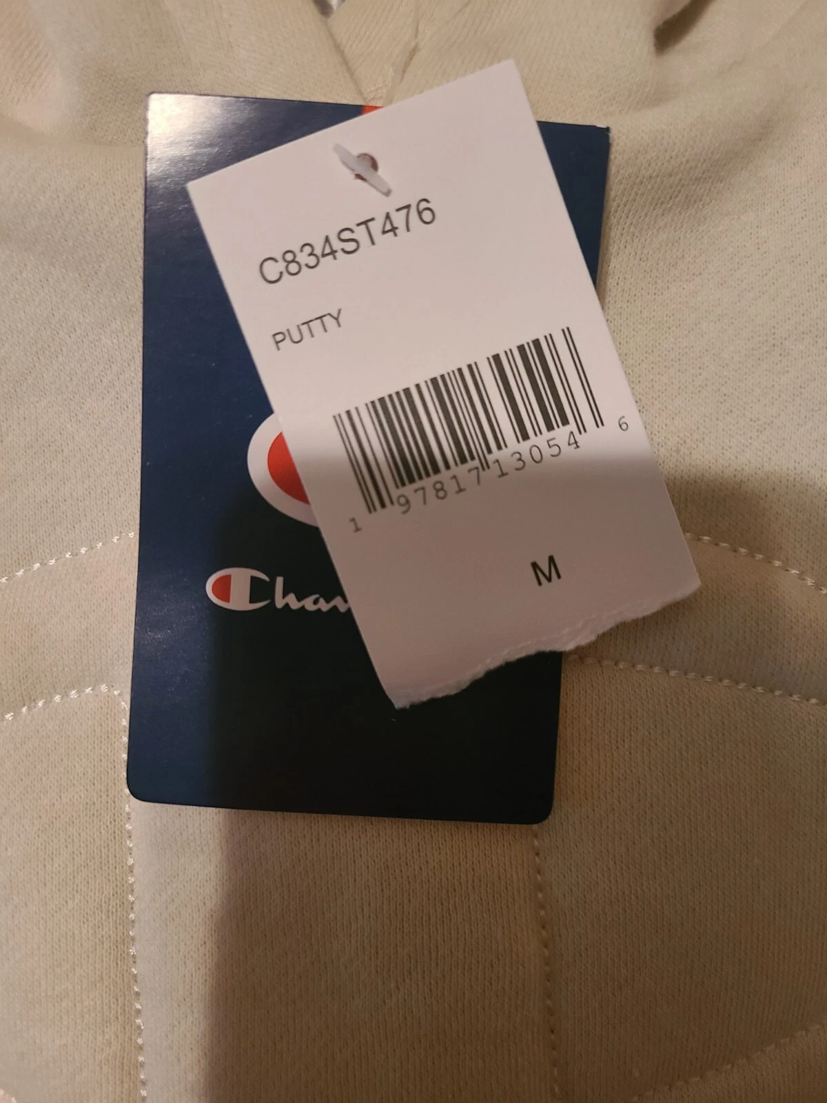 OFF WHITE Felpa con cappuccio pullover CHAMPION ragazzo M panna nuova con etichette logo
