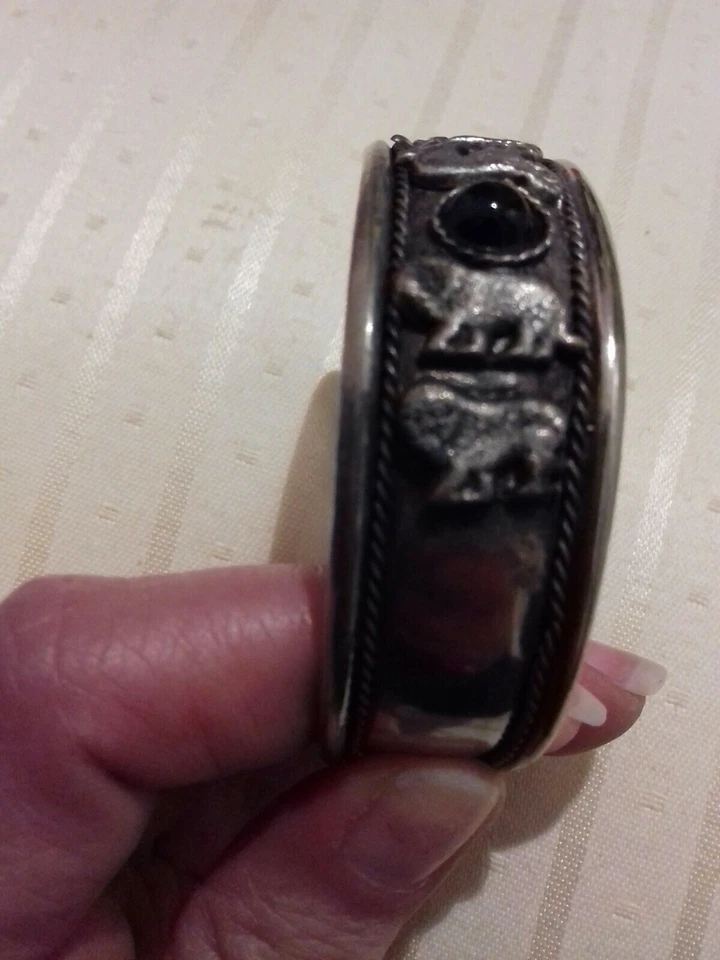 BRACCIALE DONNA ARGENTO INDIANO E ONICE MODA VINTAGE GIOIELLO ETNICO - Immagine 2 di 4