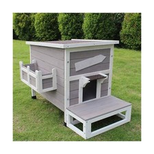 Outdoor Cat Shelter with Escape Door Rainproof Outside Kitty House Grey White