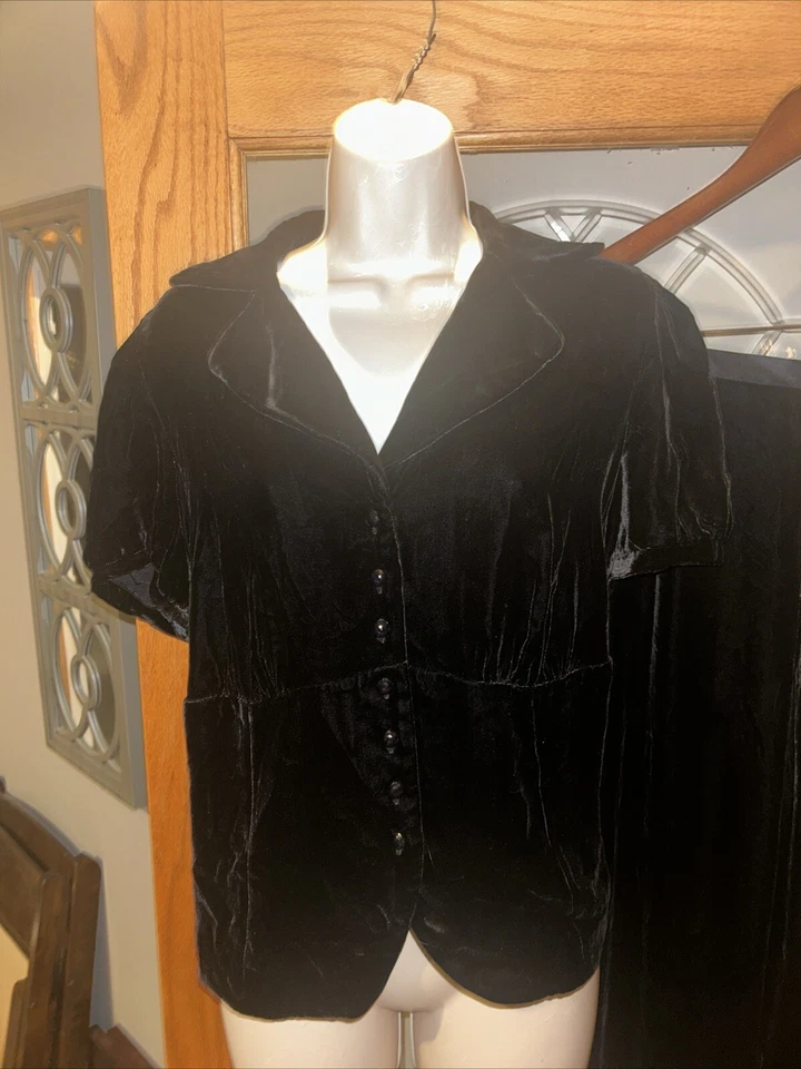 Traje Pantalón Talbots Petite’s Negro Terciopelo Mezcla Seda Terciopelo 14W Elegante Vacaciones Foto 2 de 4