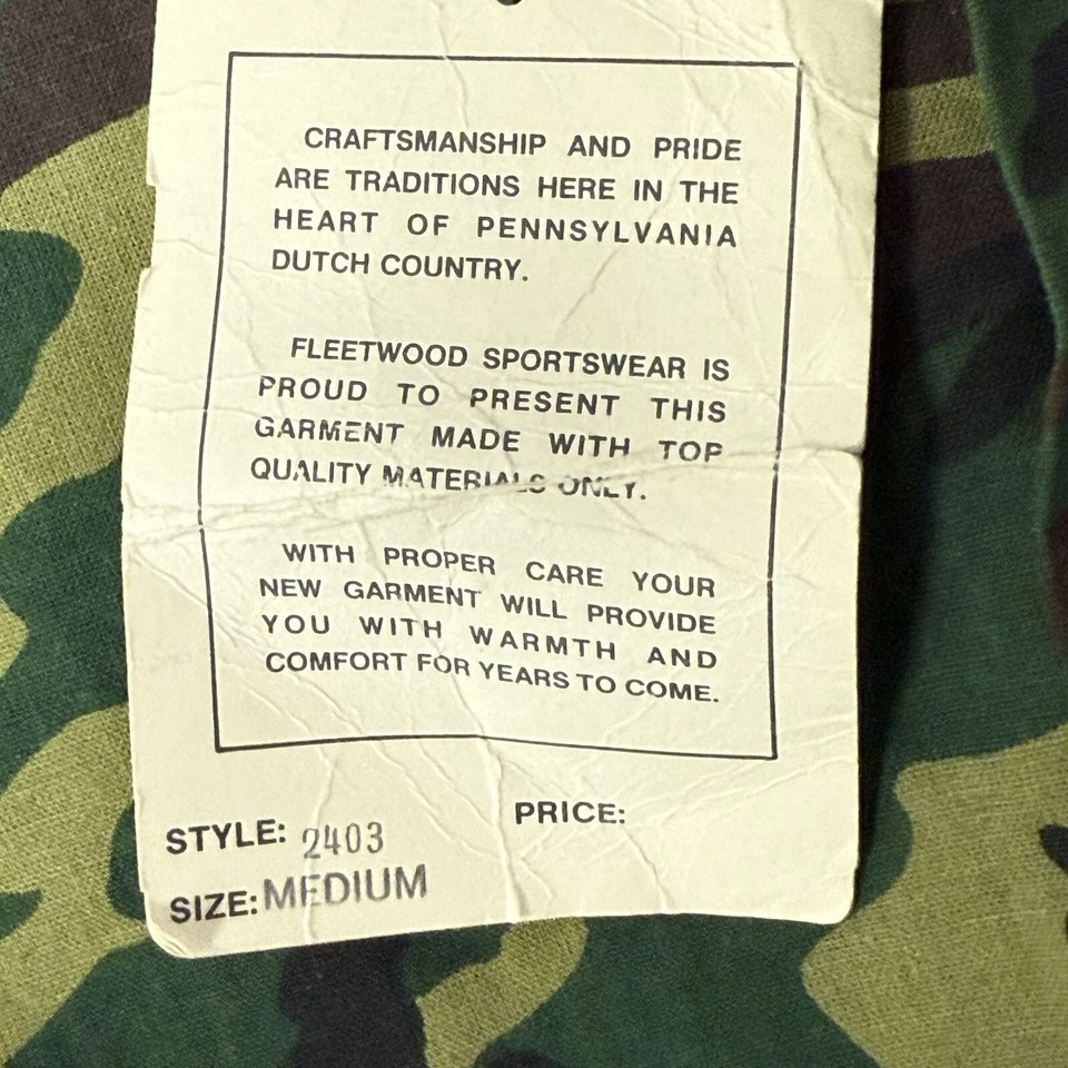 NOS NWT Vtg 70 80's Fleetwood Sportswear CAMOUFLAGE Hunting COVERALLS Camo Suit - Image 4 of 4