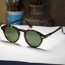 Johnny Depp green sunglasses women mens torotise glasses round green glass lens