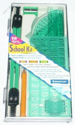 Staedtler School Kit Geometry Protractor Compass Triangle Ruler Pencil Sharpener