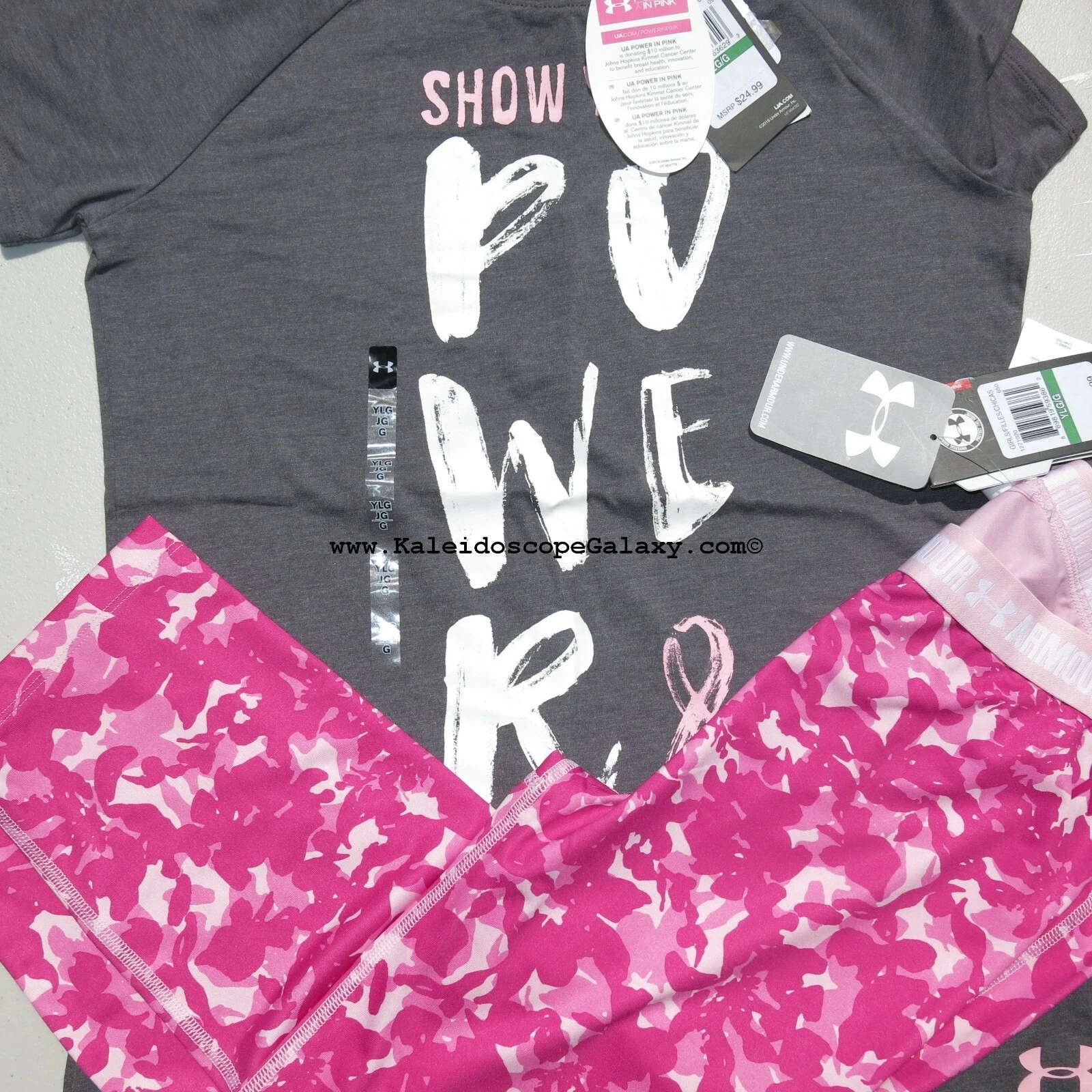 Under Armour Girls Large Capri Leggings & Short Sleeve Top Gray Pink $60
Opens in a new window or ta