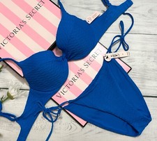 Victoria's Secret Swim Twist Removable Push-Up Side Tie Brazilian Set Blue
