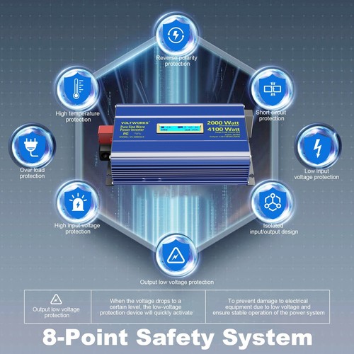 Inversor de potencia de onda sinusoidal pura 2000 vatios 4100 W potencia máxima de sobretensión CC 12 V a 120 V CA - Imagen 5 de 7