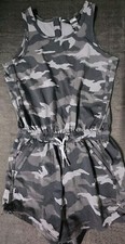 Athleta Girl Black Camo On The Go Romper Tank Jumpsuit Shorts Gray Small 7 NEW