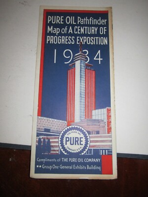 1934 CENTURY OF PROGRESS MAP PURE OIL PATHFINDER BROCHURE RH-7
