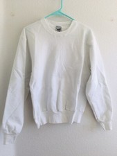 90's VTG FRUIT OF THE LOOM Sweatshirt M 50/50 USA Made Plain White Long Sleeve