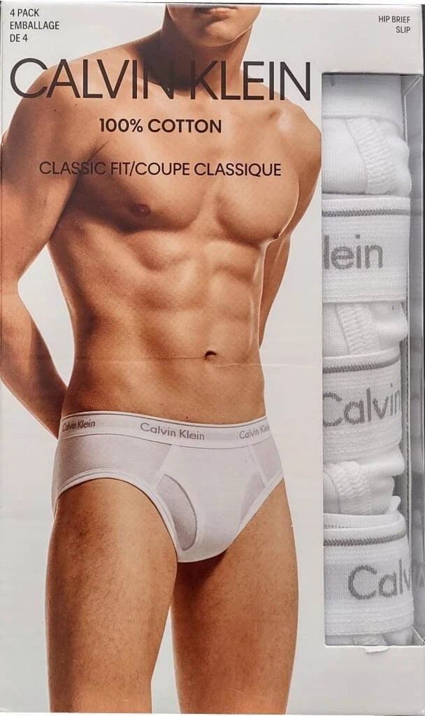 Calvin Klein Men's Hip Brief 4-Pack Boxer Slip Underwear White Cotton Size  XL