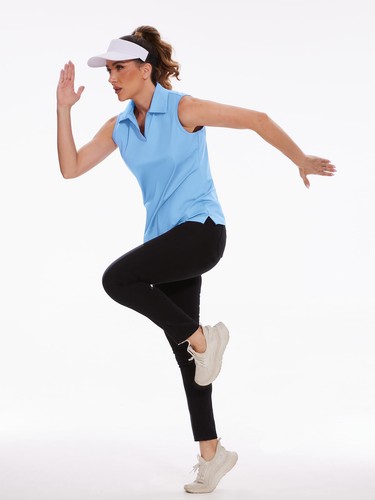 UPF 50+ Camicia donna golf sole scollo a V polo smanicata canotta allenamento asciugatura rapida top - Foto 6 di 72