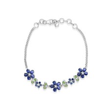 Floral Sterling Silver Natural Kyanite Gemstone Chrome Diopside Bracelet Jewelry