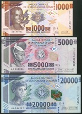 Guinea, Banque Centrale, 1000, 5000 & 20000 francs, 2015, UNC