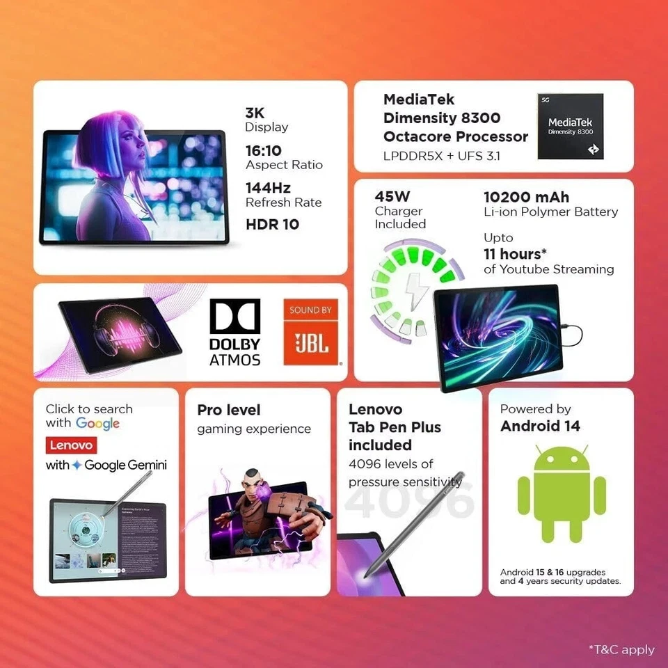 Lenovo Idea Tab Pro com Pen Plus (12 GB de RAM, 256 GB ROM) - Cinza "SEM TARIFAS NOS EUA" - Imagem 2 de 4