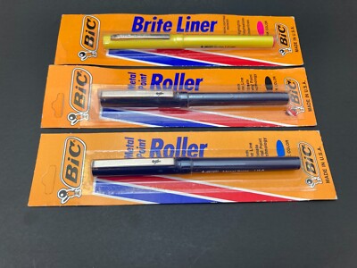 Vintage Bic Roller Metal Point Pens Black Blue 4mm w Pink Vintage Bic Roller Metal Point Pens Black Blue 4mm w Pink