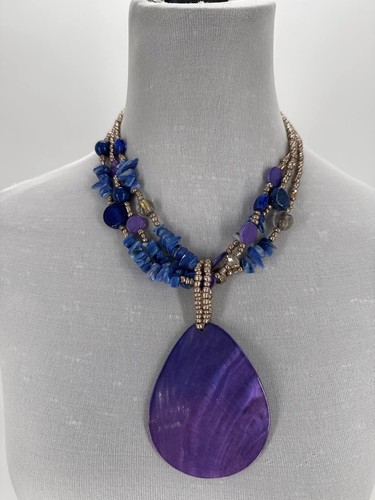 New Directions Blue Purple Shell Multi Strand Beaded Necklace