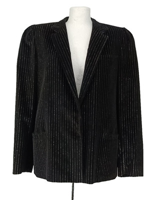 Basler Modell Damen Blazer Gr.42 Schwarz Silber Gestreift Vintage 80er 90er