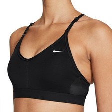 Nike Sports Bra Womens Small Black Black Indy Light Support Dri Fit Swoosh Logo
