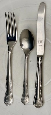 TWO DESSERT SETS (six pieces) VARIG AIRLINES FLATWARE KNIVE+FORK+SPOON vg