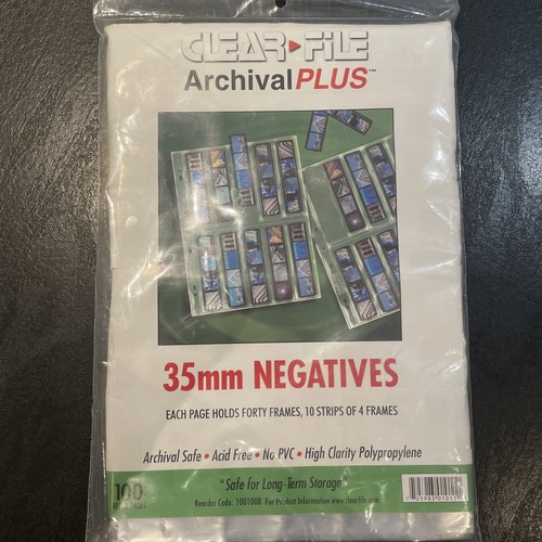 Clear File Archival 35mm Negative filing sheets. 10 Strips 4 Frames 100 ...