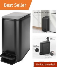 Small Bathroom Trash Can with Lid, 1.6 Gal, Soft Close, Matte Black Step pe...