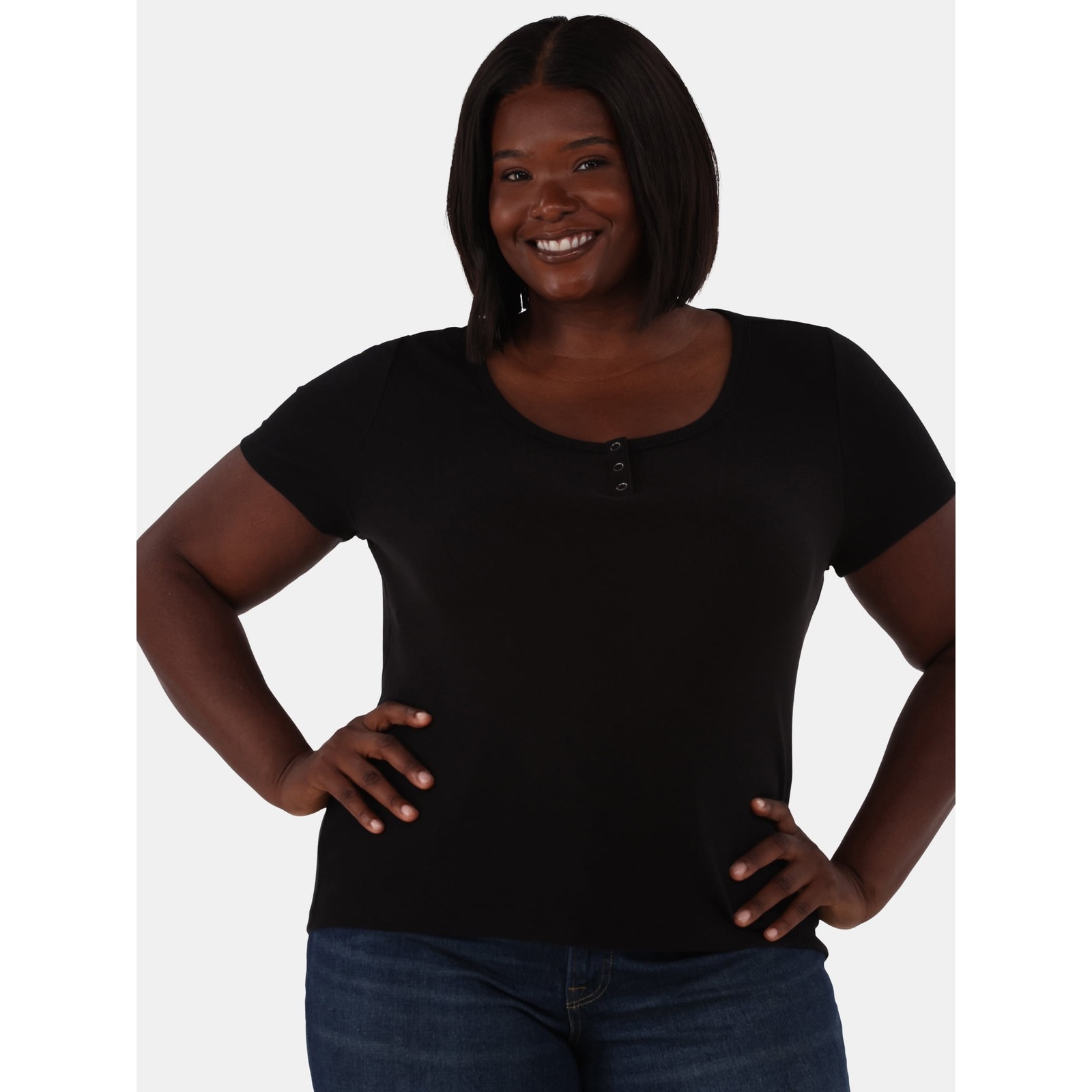 Terra & Sky Women’s Plus Rib Tee, Black Soot Size 4X (28W-30W)