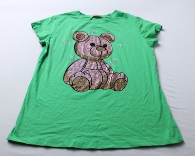Vinizbena Women's Short Sleeve Bear Design Rhinestone T-Shirt AP2 Green Large