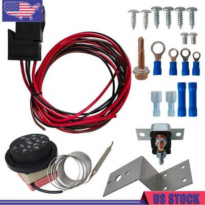 Adjustable Electric 12V Radiator Fan Thermostat Control Relay Wire Kit Car Truck