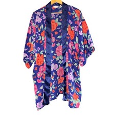 Vintage Gold Label Victorias Secret Floral Robe Pockets Satin Trim Flowy No Tie