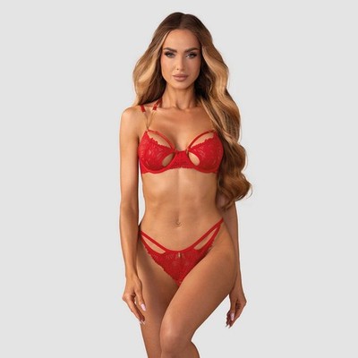 Obsessive Matildea Crotcheless Bra And Open-Crotch Panty Set - 2pcs Red
