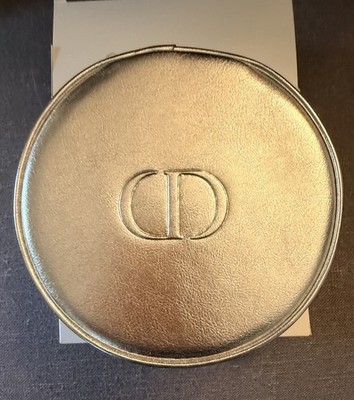 Dior Cosmetic Bag Silver Round Pouch w/ Zipper Closure-Includes Mini Dior Sample