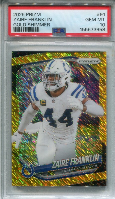 2025 Panini Prizm #91 Zaire Franklin Gold Shimmer Prizm 10/10 PSA 10