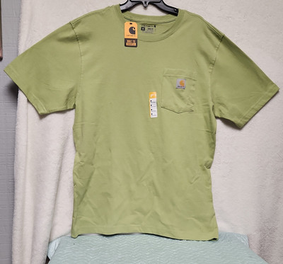 Carhartt Men's M Green Loose Fit Cotton Knit Pocket Crew Neck T-Shirt Lime.