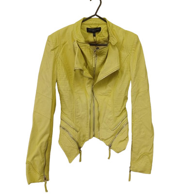 Forever Unique Pastel Yellow Croc & Perforated Biker Jacket - UK 12 - RRP £120