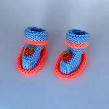 Handknit Doll Socks Blue with Strawberry Accent American Girl 18 Inch Dolls